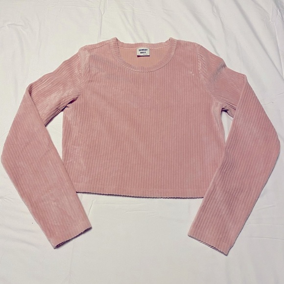 Sunday Best | Ribbed Pink Long Sleeve Crop Top - Medium - Picture 1 of 6